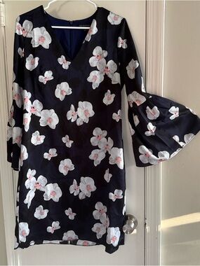 Banana Republic Navy Floral Dress with White and Pink Blooms Size 8